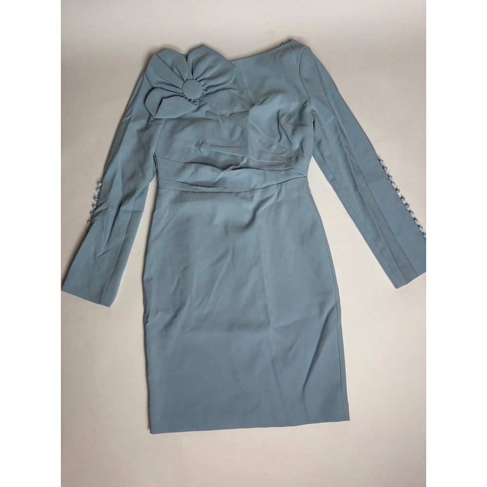 Fehaute Women's Light Blue Bow Long Sleeve Sheath Midi Dress Size S - Picture 4 of 11